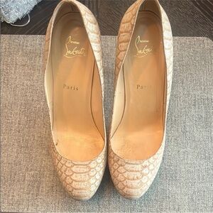 Christian Louboutin Tan Croc-Embossed Heels
